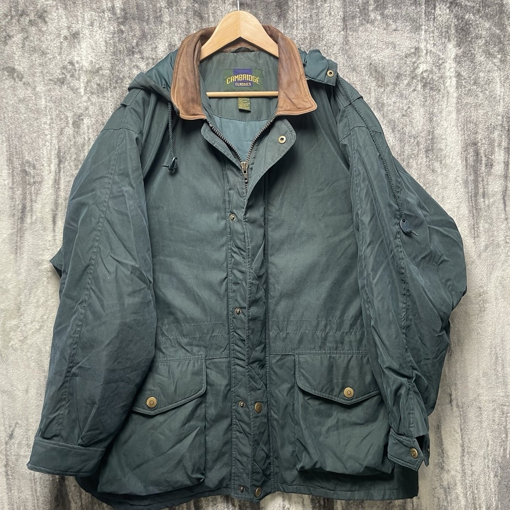 Cambridge Classics Mens‎ XL Green Suede Leather Collar Jacket With Hood